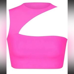 NWT SKIMS Fits Everybody Cut Out Super Crop Top Medium TP-CRP-3065 Neon Pink
